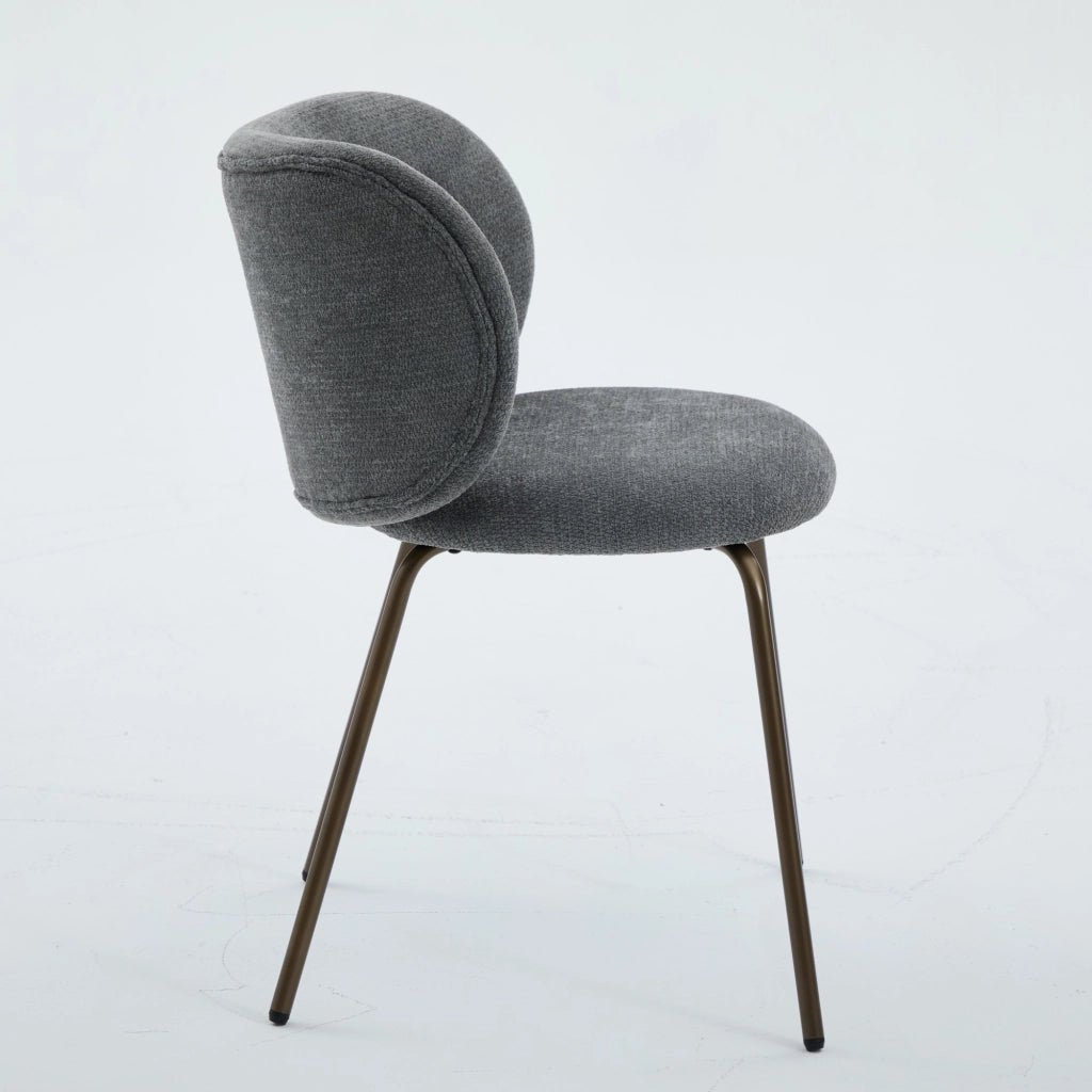 Sedia da pranzo in chenille moderna - Zephmum- Schienale curvo comodo gambe in bronzo, set di 2, grigio