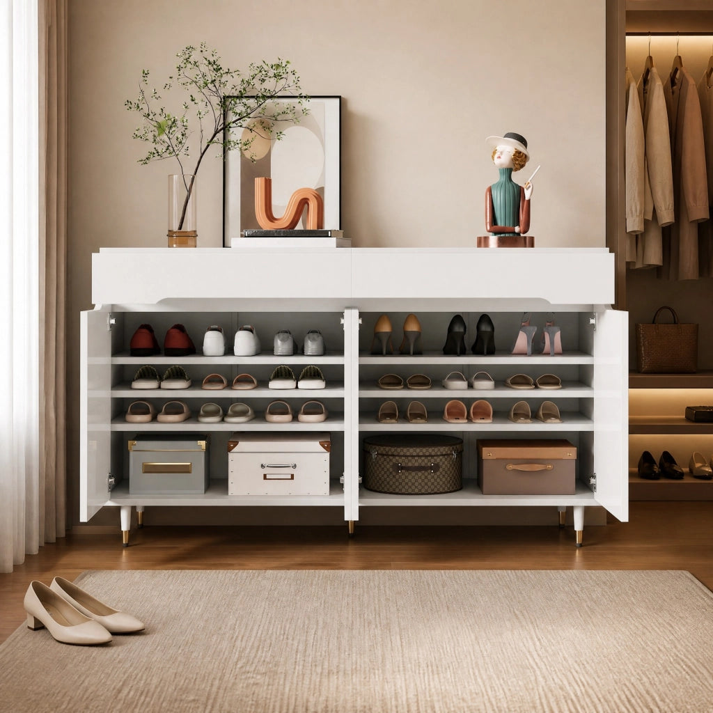 SCARPIERA 140x39x84 cm Bianca e Oro in Truciolato