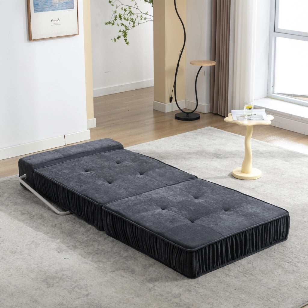 Divano letto modulare in ciniglia grigio con elementi componibili convertibile in poltrona divano a 2 posti e chaise longue