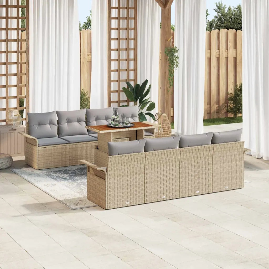 Set Divano da Giardino 9 pcs Beige Poly Rattan