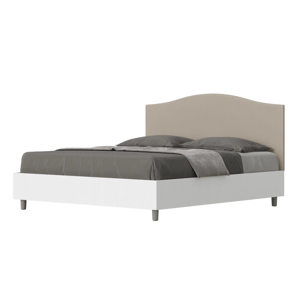 BS COM Letto matrimoniale con rete 160x190 bianco frassino testata similpelle tortora