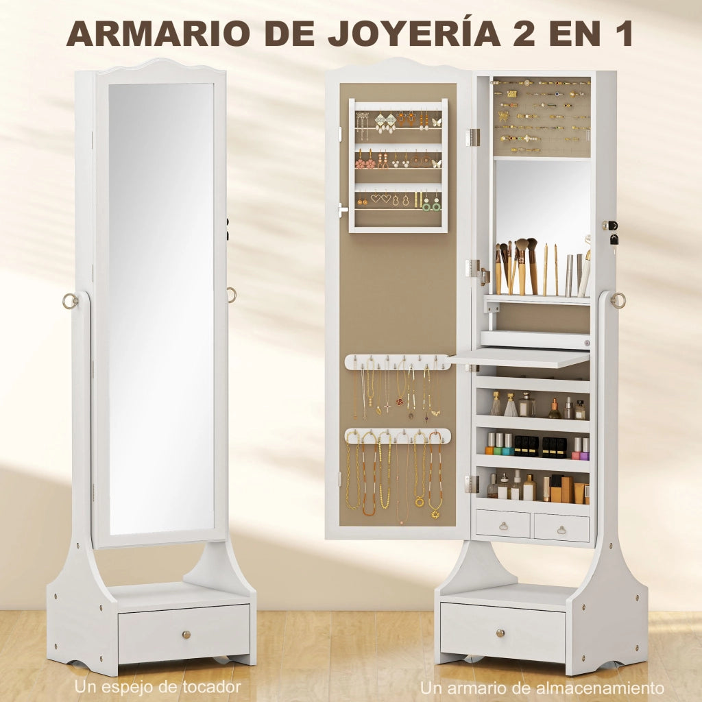 Specchiera portagioie LED con cassetti ¨C Xylo ¨C Bianco richiudibile angolo regolabile