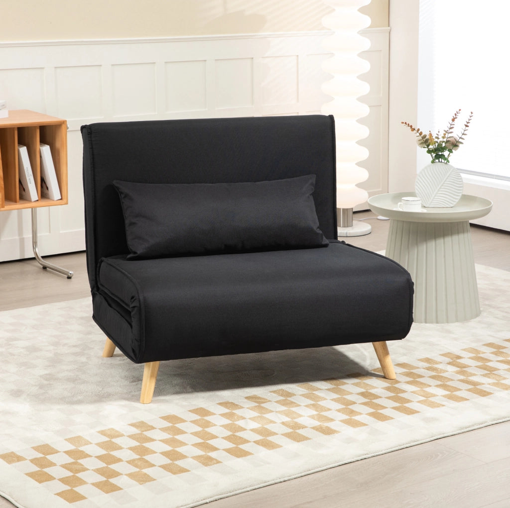 Poltrona Letto 2-in-1 con Schienale Regolabile e Cuscino Decorativo, Rivestimento in Lino, Portata 350 kg