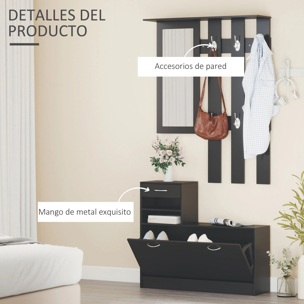 Set Ingresso con Specchio e Appendiabiti ¨C Zephmum ¨C 2 Pezzi Nero