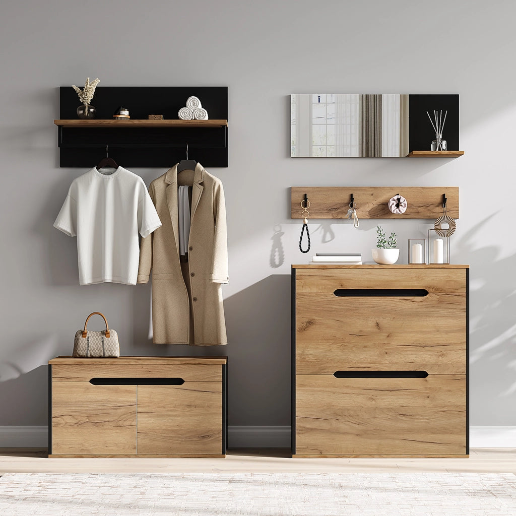 Set ingresso modulare con specchio, scarpiera e appendiabiti
