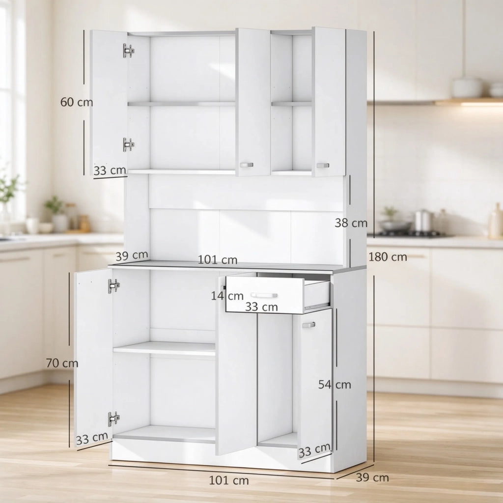 Credenza da cucina design moderno, 6 ante, 1 cassetto, ampio piano di lavoro
