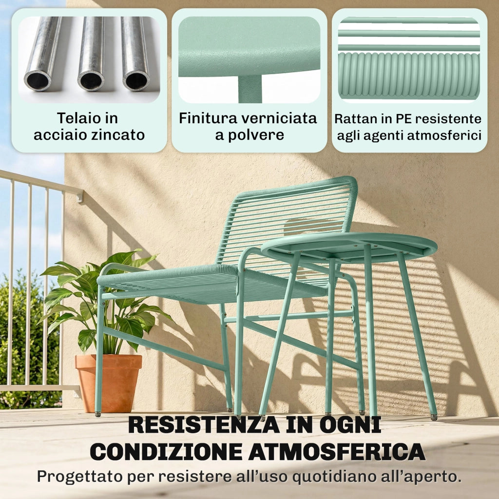 Set 3 Pezzi Sedie e Tavolo da Giardino in Rattan ¨C ZephMum ¨C Verde