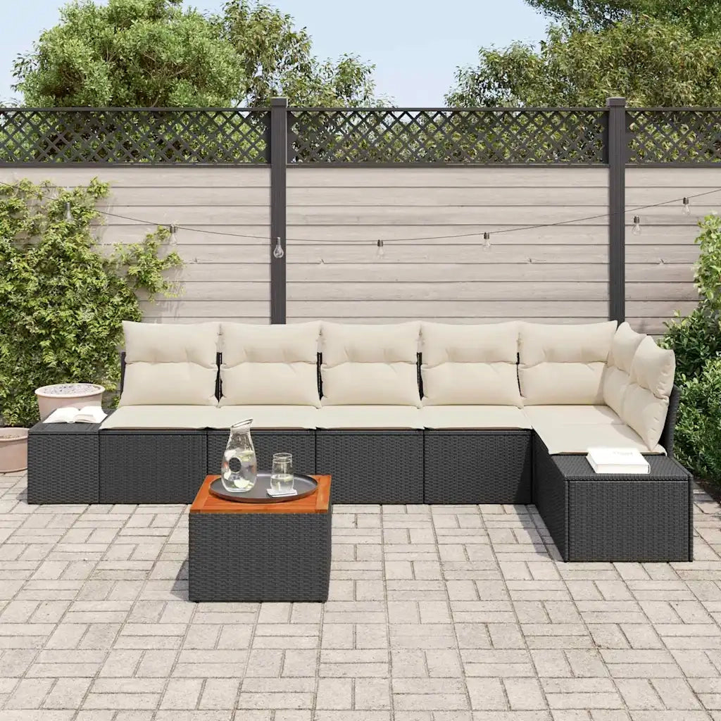 Set Divano da Giardino con cuscino 7 pcs Nero polyrattan