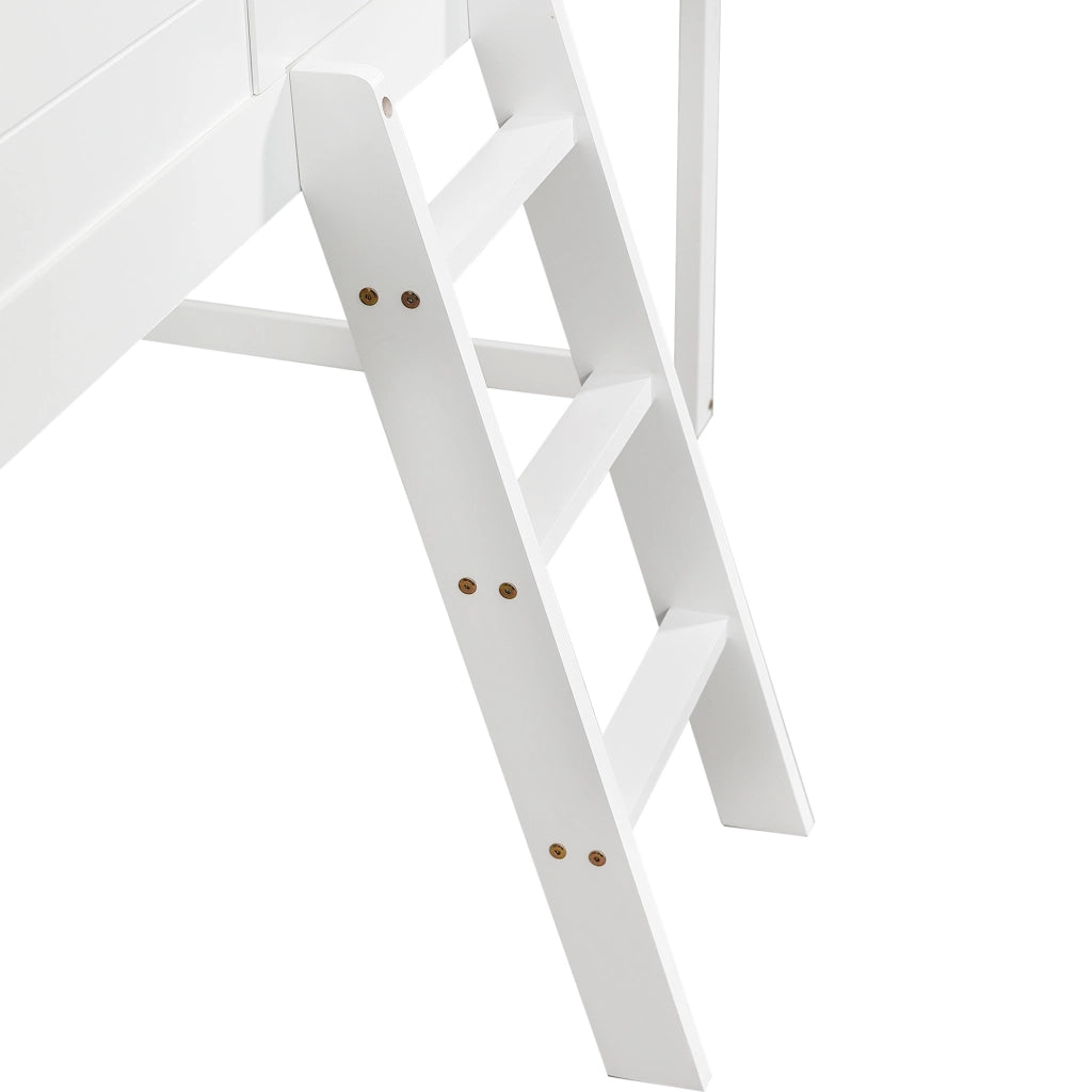 Letto a castello per bambini 90x200 cm in pino e MDF bianco e grigio con scala e protezioni di sicurezza