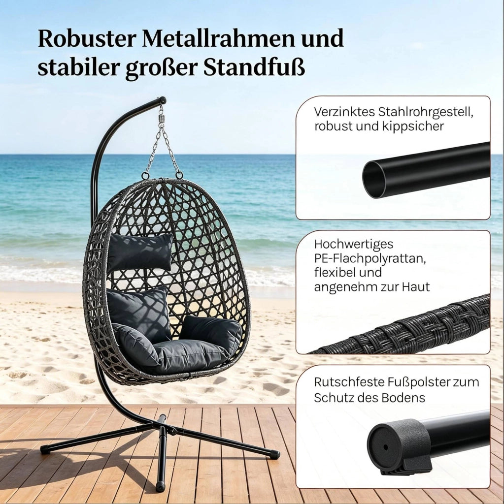 Poltrona sospesa regolabile in rattan PE con base stabile
