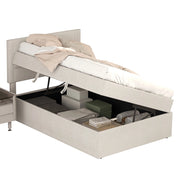 Letto Singolo 90x200 cm Contenitore con Rete a Doghe; in Legno Massello e MDF; Beige