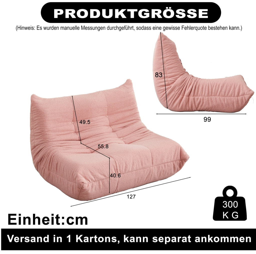 Poltrona da pavimento ULEVR 115 cm in tessuto teddy rosa, imbottitura in schiuma elastica e design con bottoni