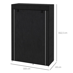 Armadio in tessuto con 6 ripiani e barra appendiabiti con zip per camera da letto struttura in acciaio nero 103 × 43 × 162,5 cm