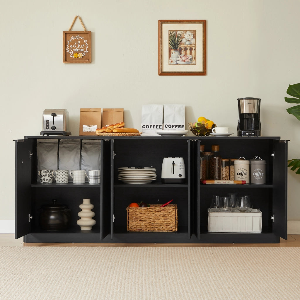 Credenza 170x40x70;5 cm con 6 ante; mobile TV e contenitore multifunzione in MDF nero