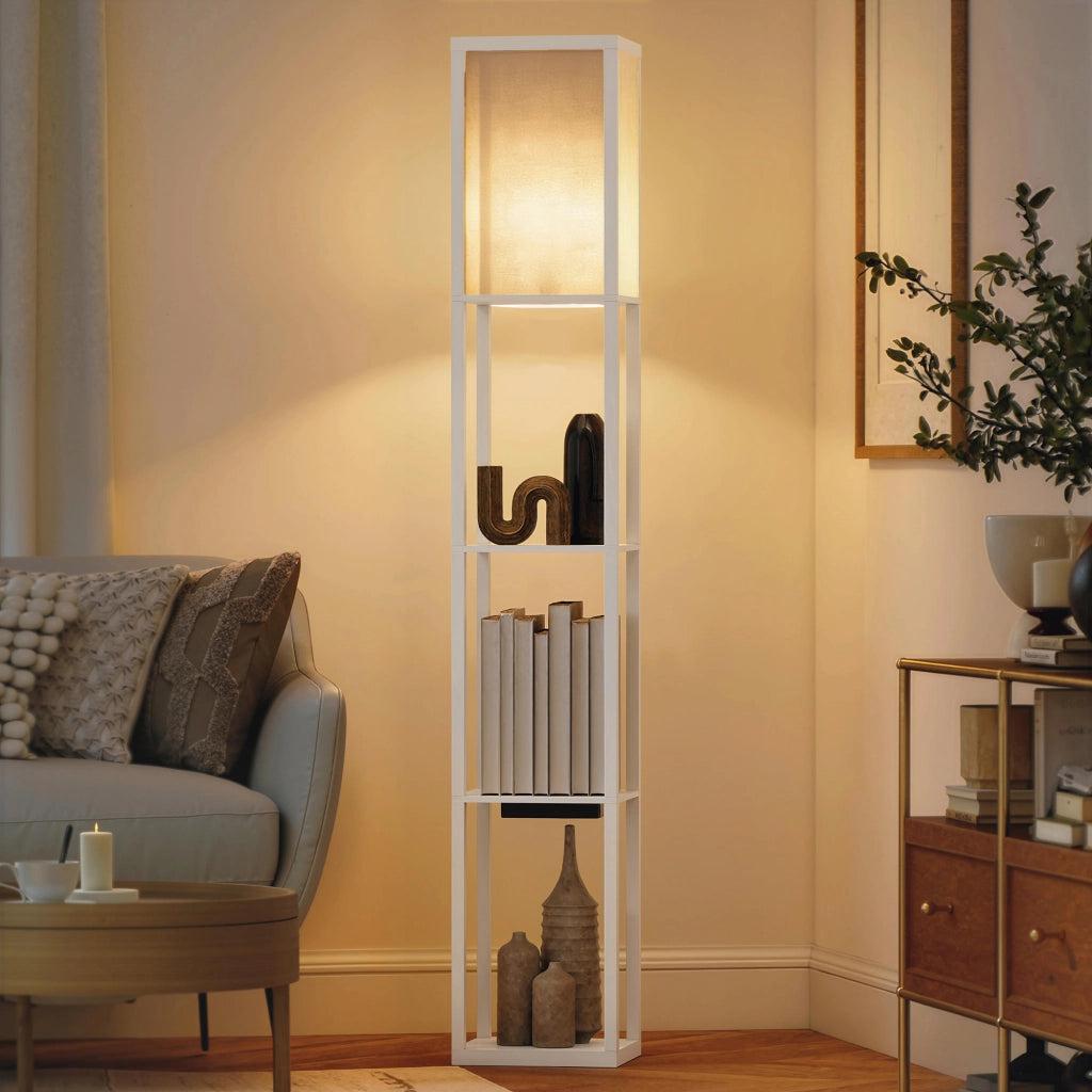 Lampada da Terra con Ripiani e Porte USB ¨C Minimal ¨C Bianco