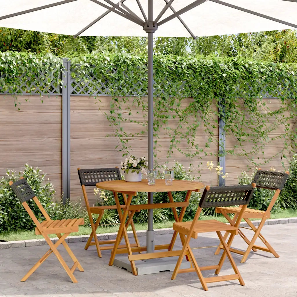 Set da Pranzo per Giardino 5pz | Set Salotto da Giardino Nero Polyrattan e Legno Massello