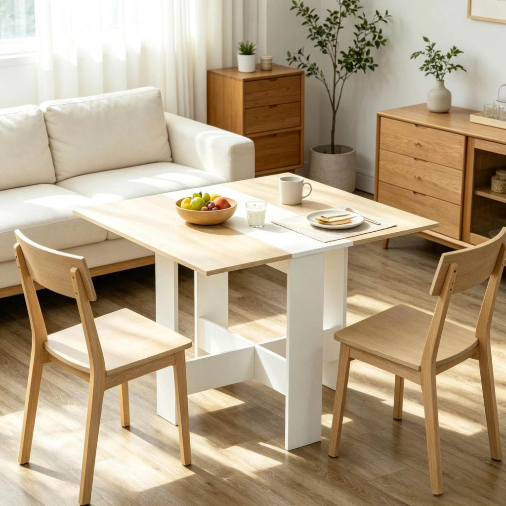 Tavolo pieghevole da cucina in MDF rovere e bianco 103x76x74 cm