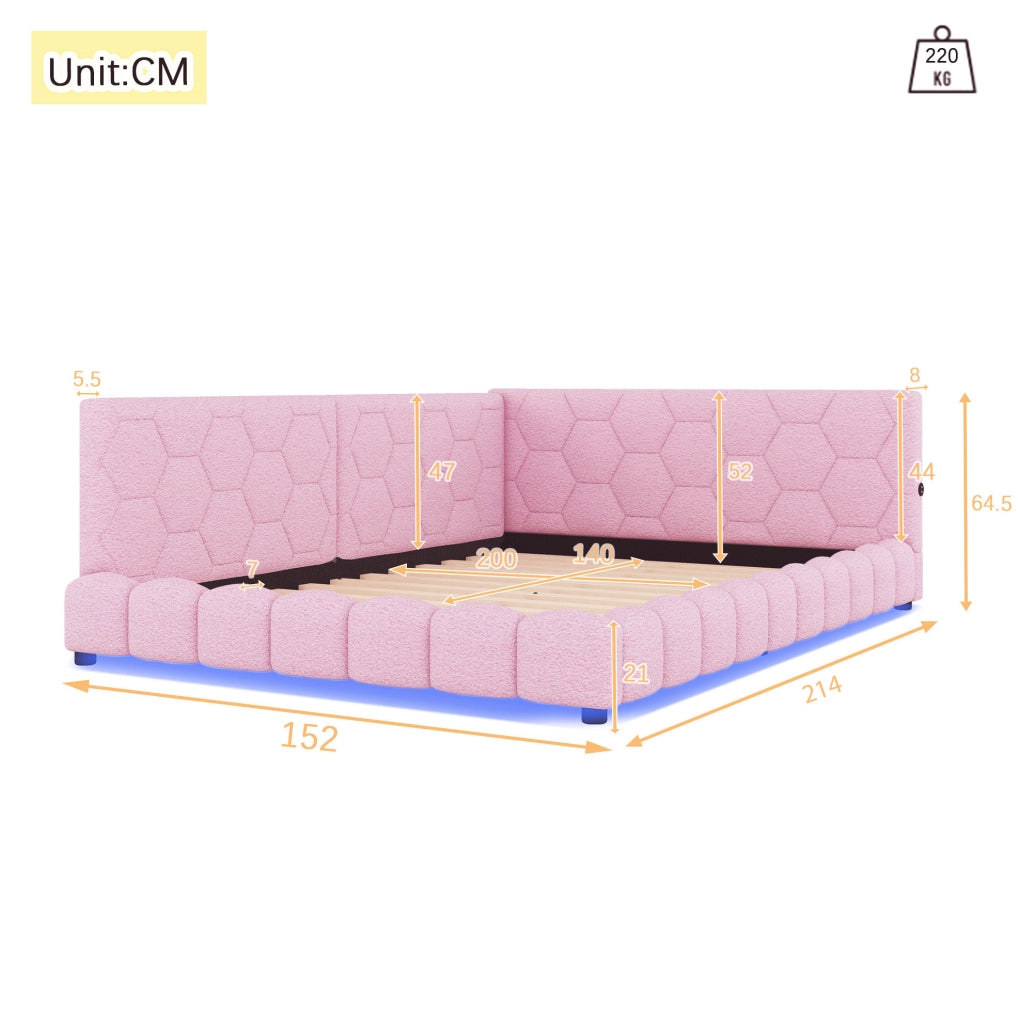 LETTO Divano letto 140x200 cm in velluto rosa con rete a doghe