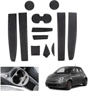 Materassini di antislip per FIAT 500/ Abarth 595, mattonelle in gomma, supporto per bicchiere nella console centrale, mattonelle per vano porta, compatibili con FIAT 500 Abarth 595 (nero)