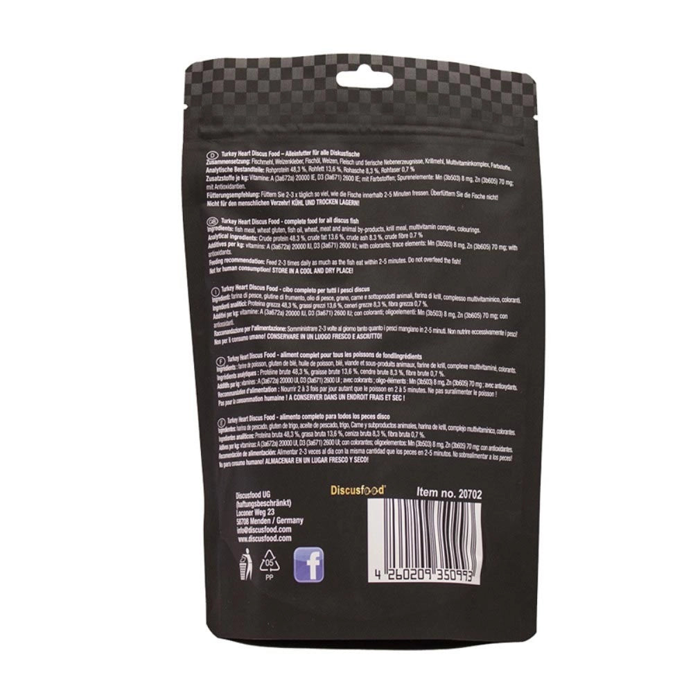 Discusfood Turkey Heart 1,5mm -  Alimentazione Premium per Discus con Cuore di Tacchino - Made in Germany Formato: 230 gr