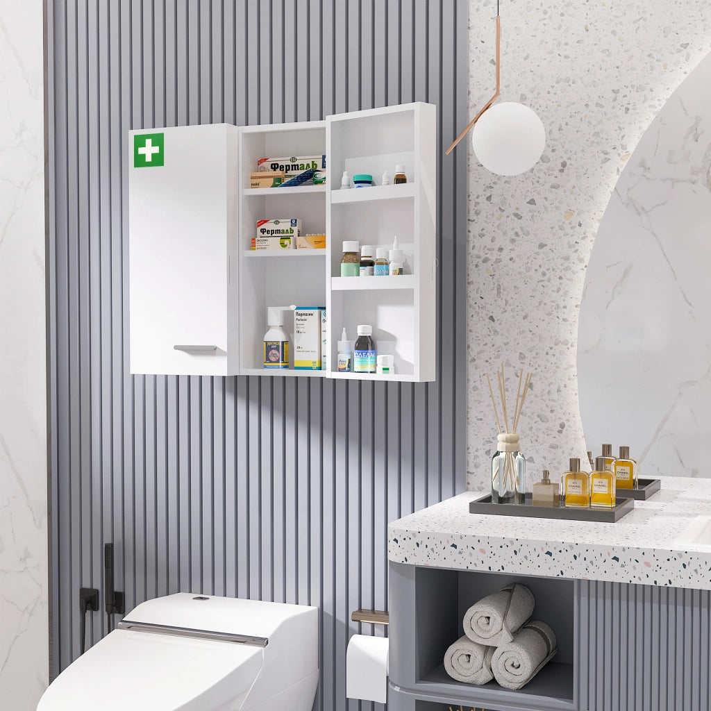 Armadietto per Medicinali 6 Ripiani con Serratura e 2 Chiavi 55x18x60 cm, Mobiletto Primo Soccorso Bianco Pratico e Salvaspazio