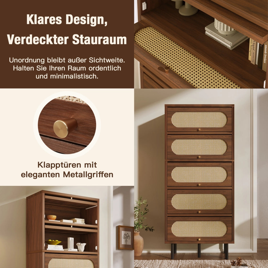 Credenza 80x40x163 cm con app smart, vano contenitore in legno noce