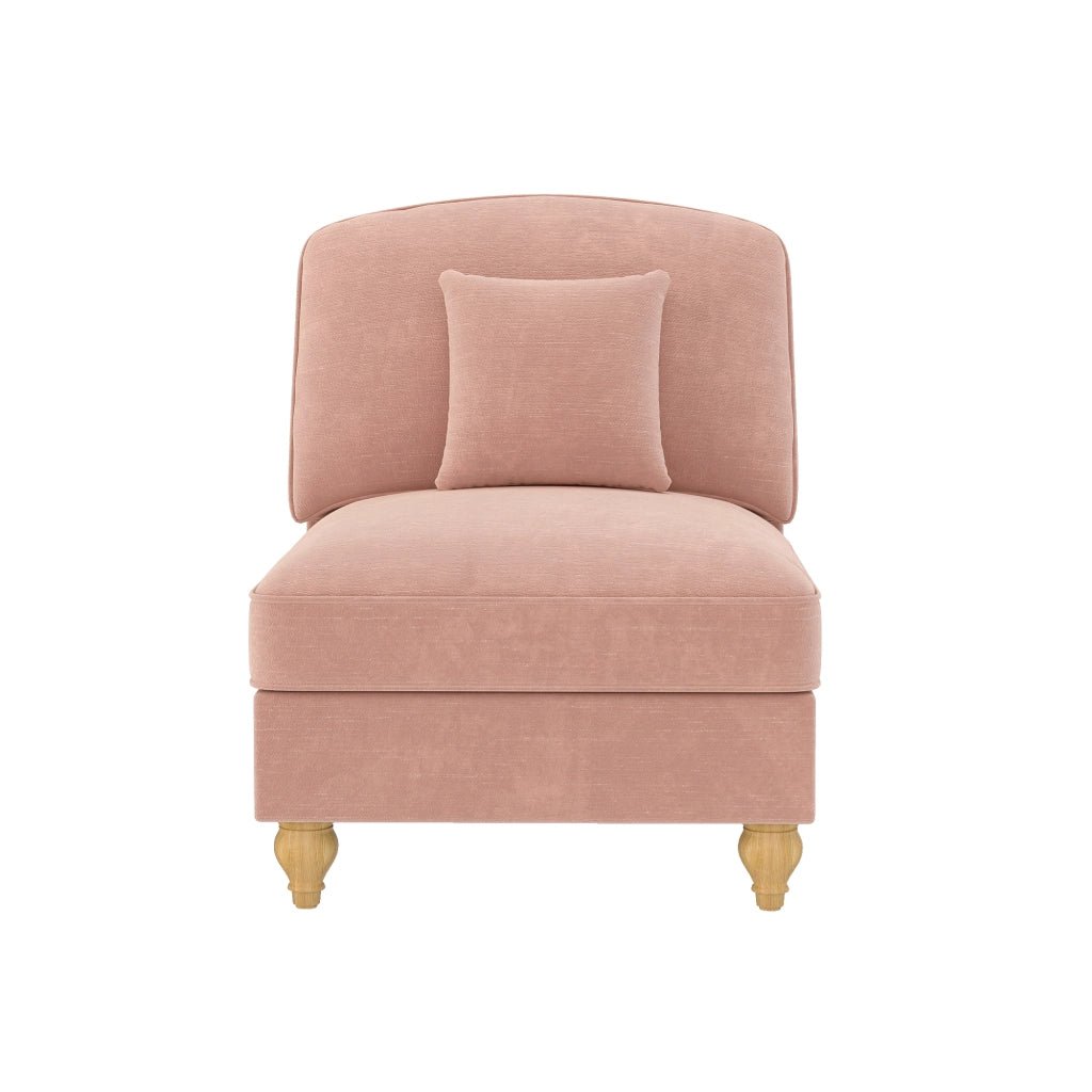 DIVANO senza braccioli 79x75x23 cm in ciniglia rosa con 1 cuscino