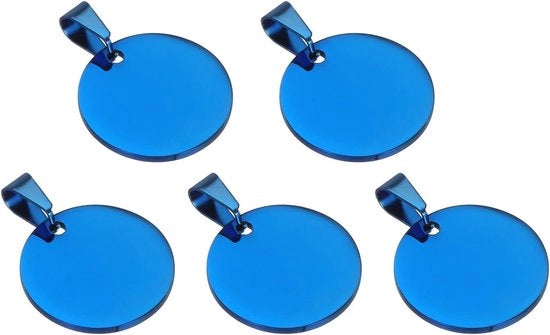 Etichette metalliche rotonde Blu per Gravure 1,5 cm - 5 pezzi per Animali e Fai da Te.