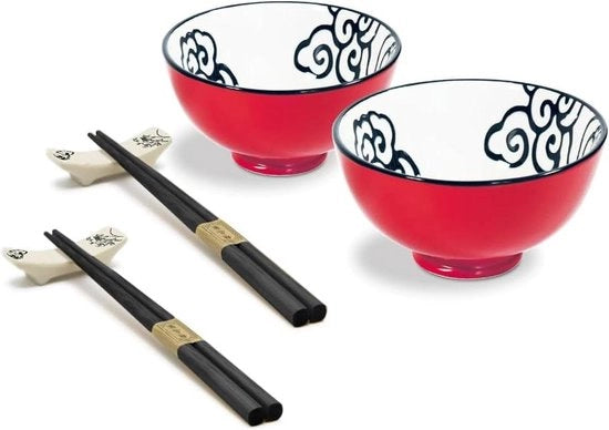 Set di 2 bastoncini da mangiare con supporti (rosso)