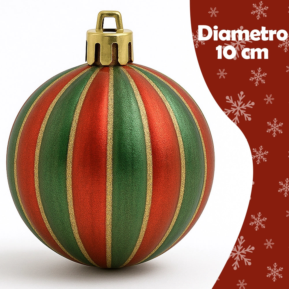 Box 8 Palline di Natale per Albero Sfere Natalizie Addobbo Rosso e Verde da 10cm