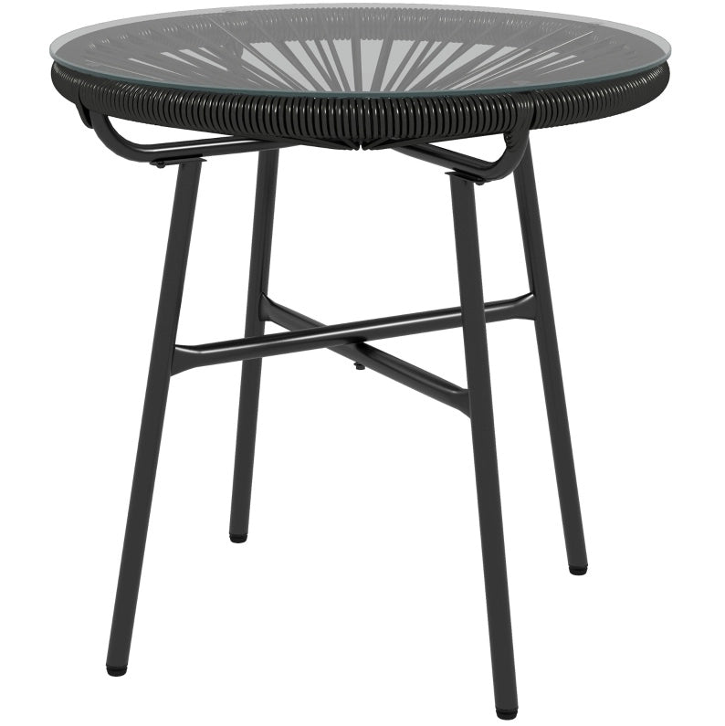 Tavolino da esterno in stile boho 50x50x50 cm in PE-rattan con piano in vetro temprato nero