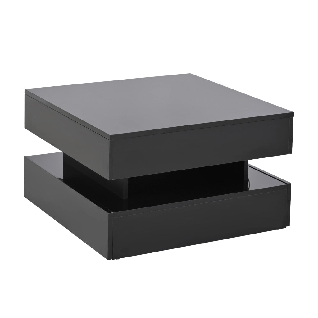 Tavolino da salotto sollevabile nero lucido con luci LED 65x65 cm