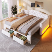 Letto da giorno estraibile 90x200/180x200 cm con 2 cassetti e LED bianco