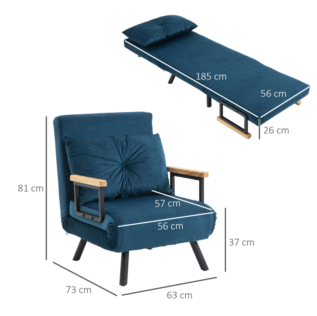 Poltrona letto reclinabile blu in poliestere, 63 x 73 x 81 cm