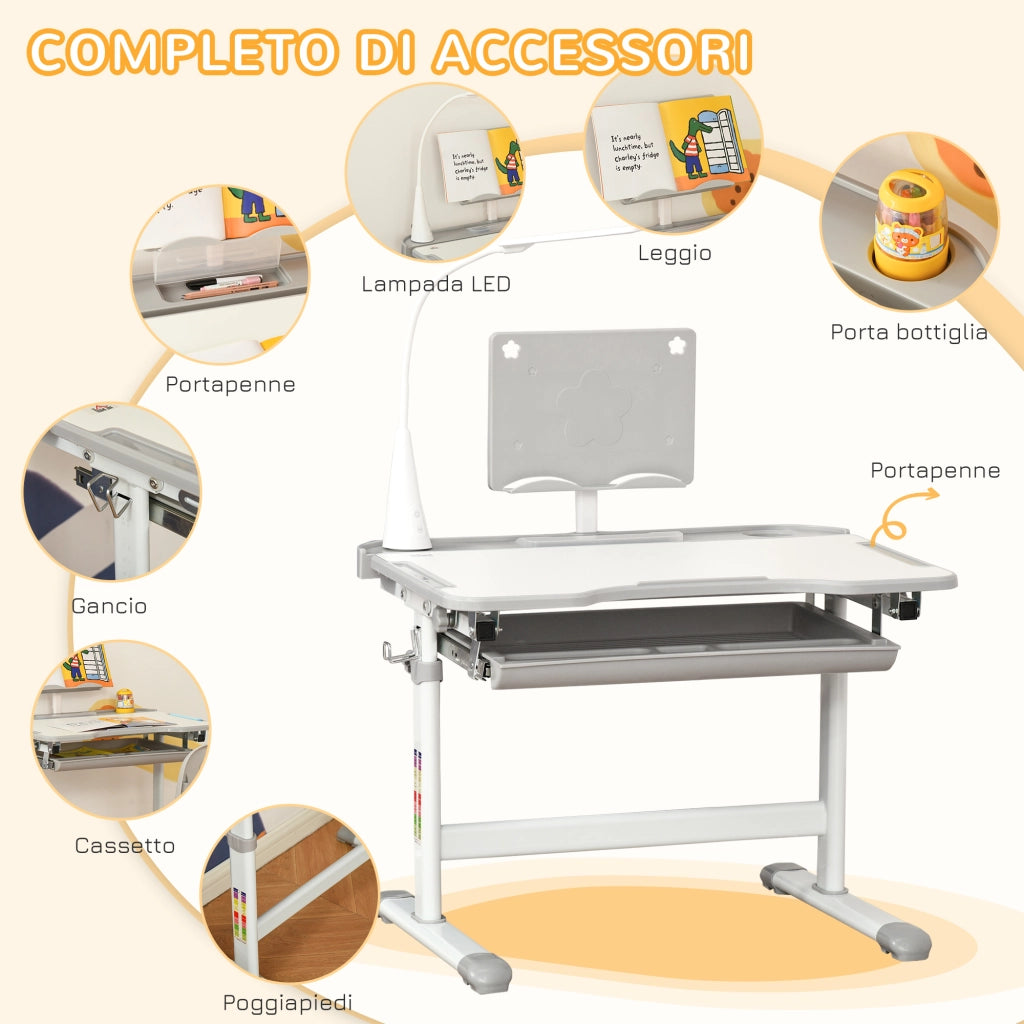 Scrivania Regolabile per Bambini con Sedia ¨C Minimal ¨C Grigio