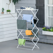 Stendino verticale pieghevole a 8 livelli con 10 aste e ripiano superiore bianco 74 × 35 × 144 cm
