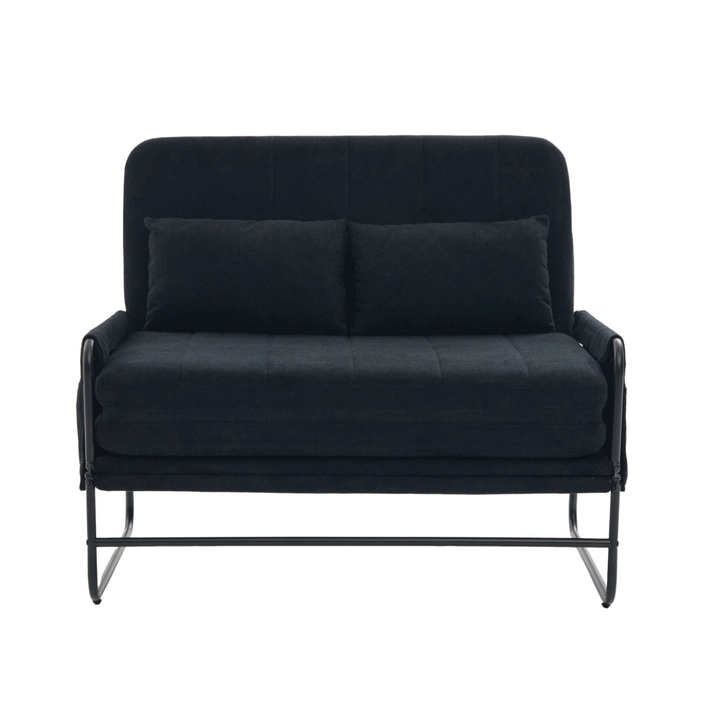 DIVANO LETTO 2 Posti Trasformabile 104x200 cm in Chenille Nero