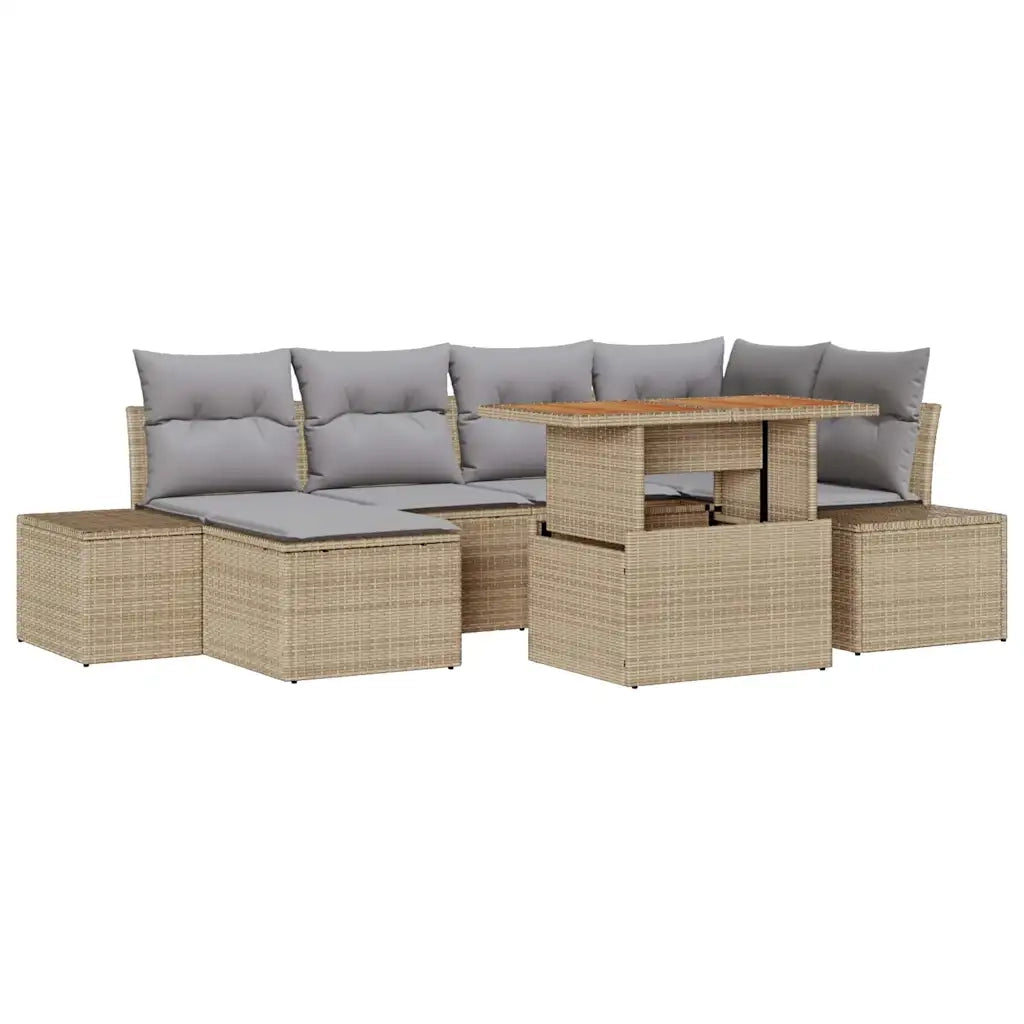 Set Divano da Giardino 7 pcs Beige Poly Rattan