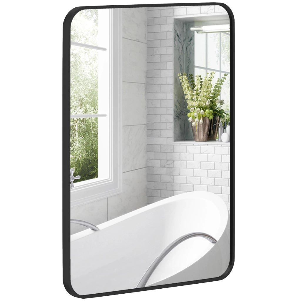 Specchio Bagno con Cornice in Metallo e Gancio ¨C Minimal ¨C 60x2.5x80 cm, Nero