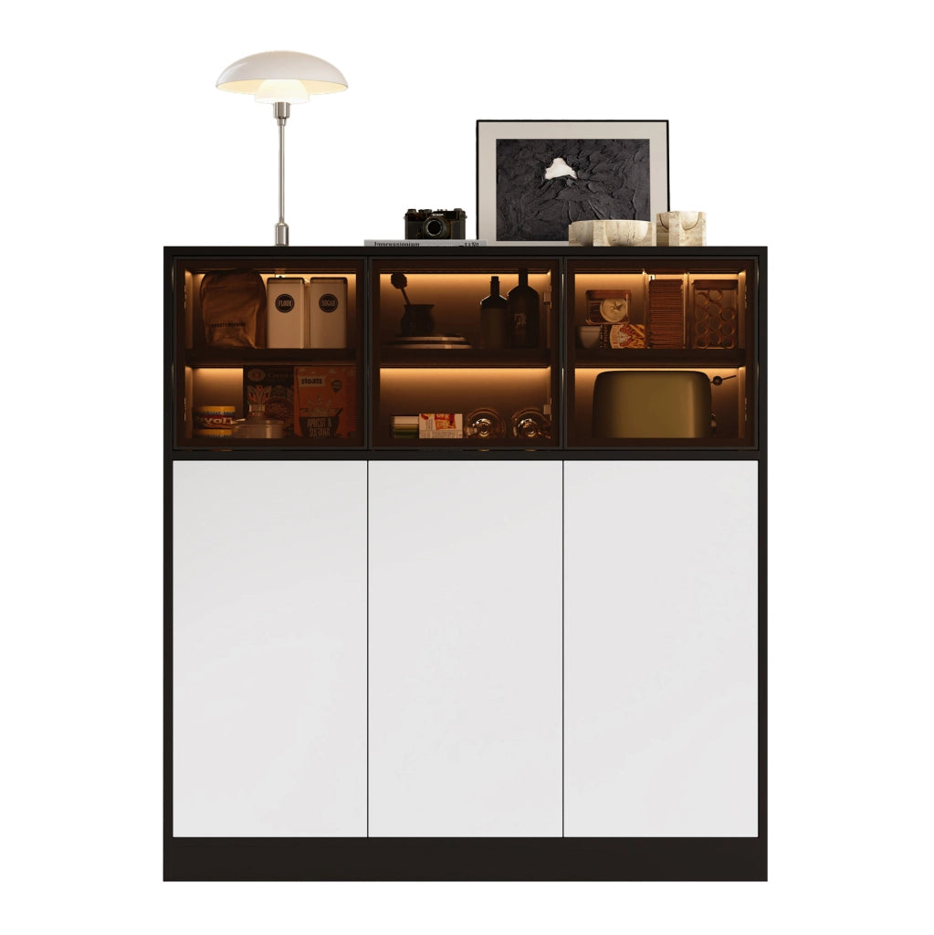 Mobile contenitore con 6 ante e illuminazione LED; 100 x 40 x 105 cm; nero e bianco
