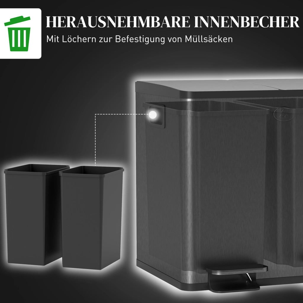 Cestino doppio ¨C Minimal ¨C Acciaio inox, plastica, nero