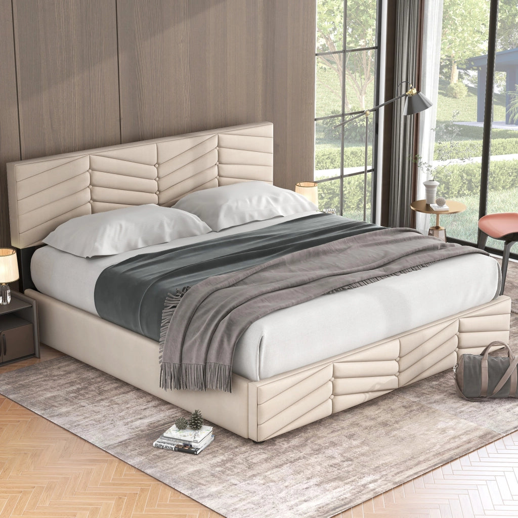 letto imbottito velluto beige 180 x 200 cm