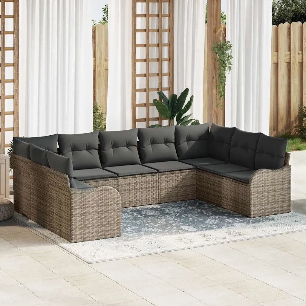 Set Divano da Giardino 9 pcs Grigio polyrattan