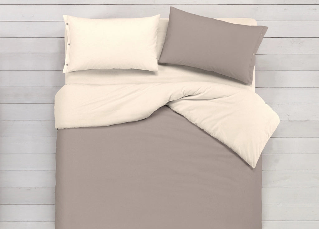 Copripiumino In 100% Cotone Double Face Tortora/Beige - Matrimoniale - Tortora-Beige