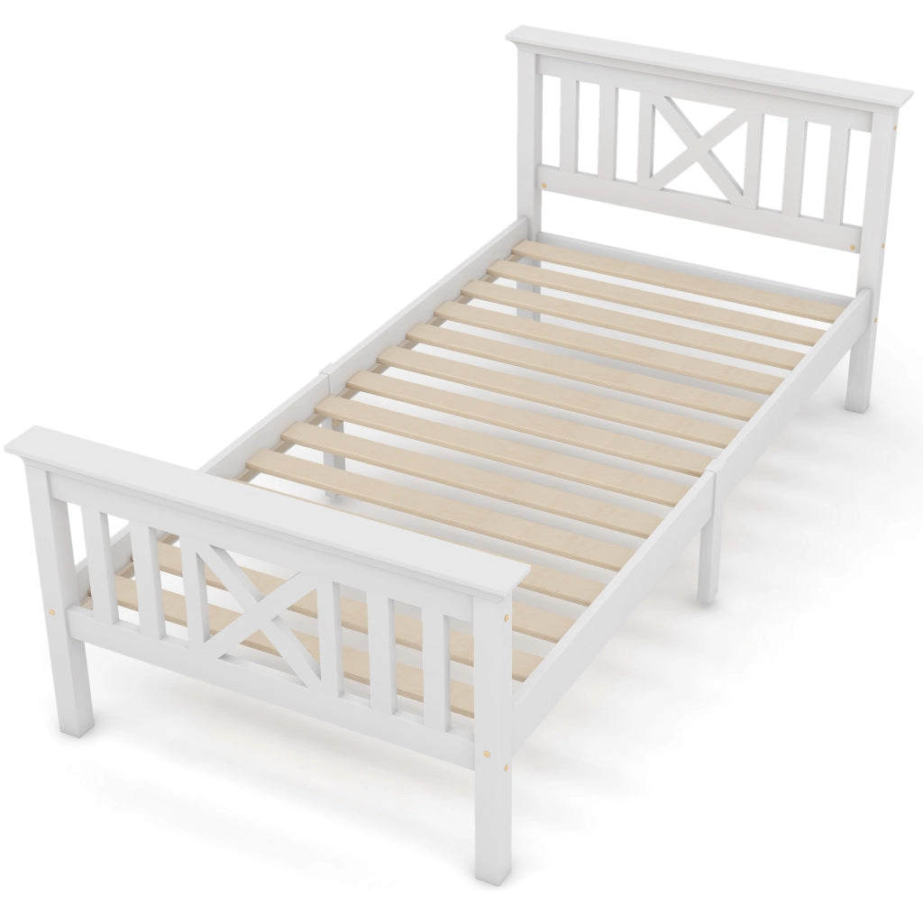 Letto Singolo in Pino Massello con Testiera e Doghe ¨C MINIMAL ¨C Bianco 90x200