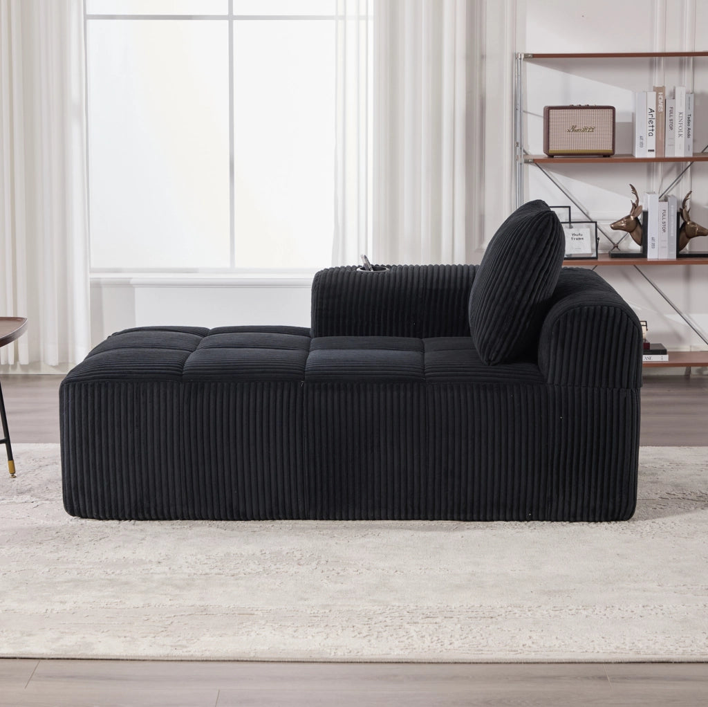 Divano compatto in corduroy con portaoggetti laterale e portabicchieri, dimensioni 158x93x61 cm, resistente e confortevole