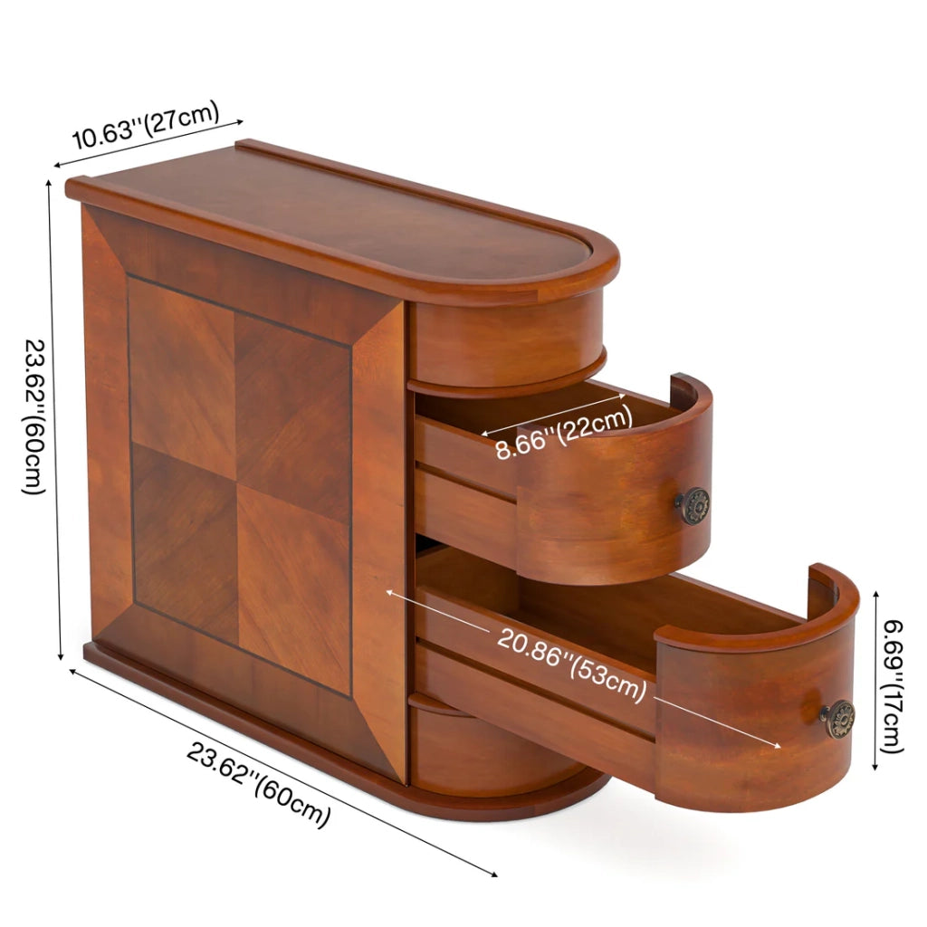 Tavolino da divano con 2 cassetti in legno color noce design ad arco rettangolare 60 × 27 × 60 cm