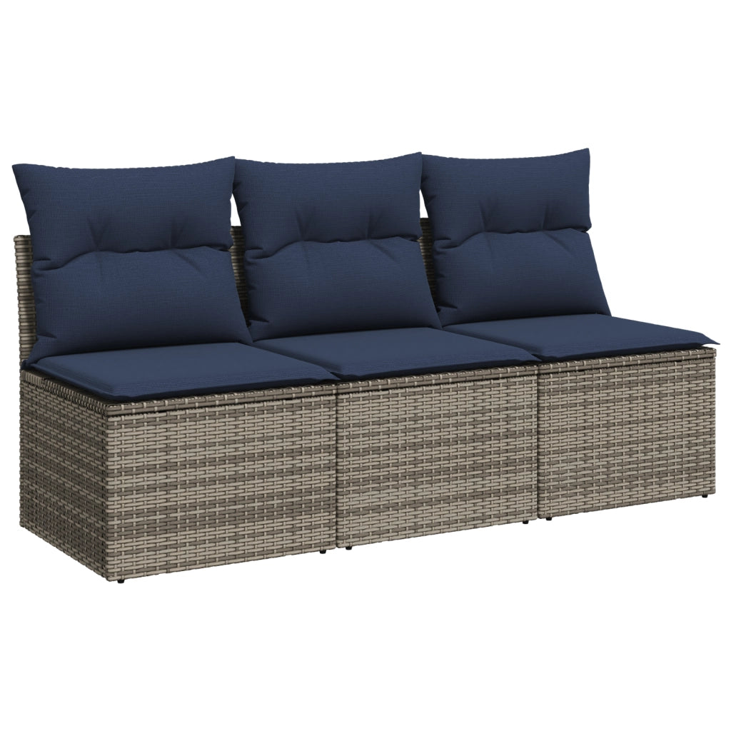Divano da Giardino con Cuscini 3 Posti Grigio in Polyrattan 366166