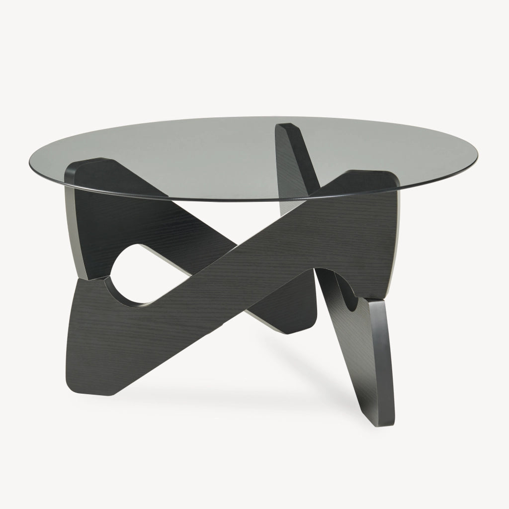 Tavolino da Caffè Reypio con Piano Rotondo in Vetro Fumé (ØxA) 70 x 35 cm - Nero/Grigio [en.casa]