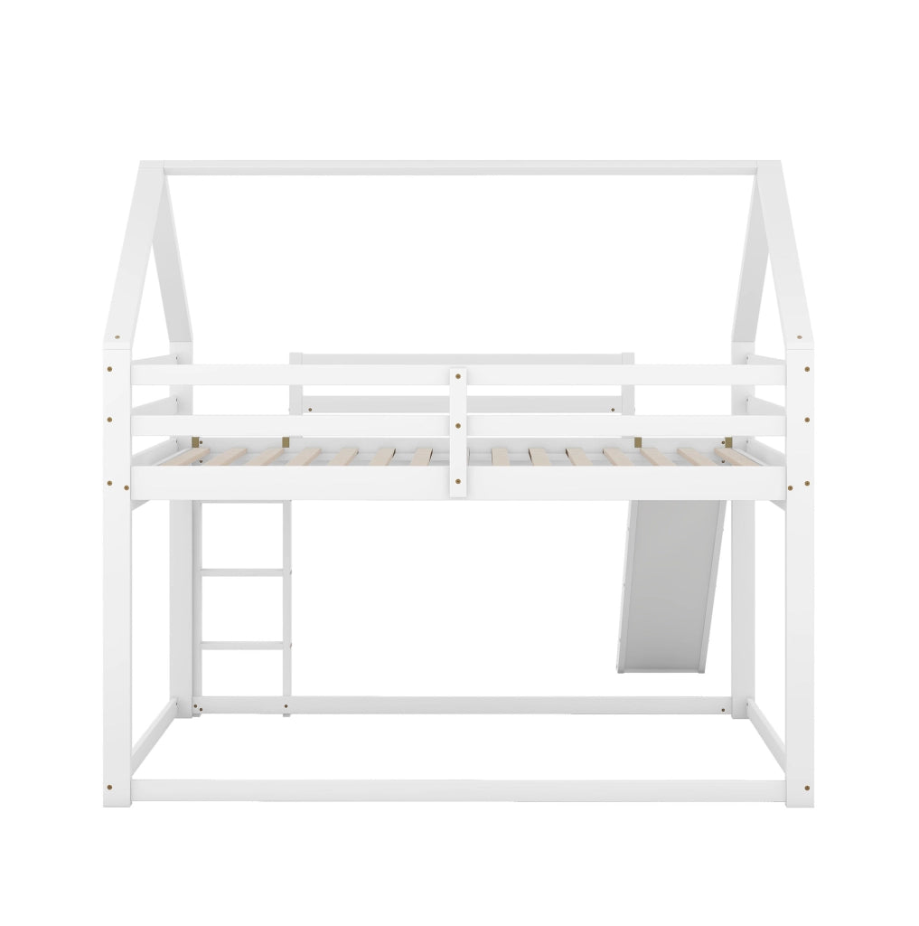 LETTO A CASTELLO A CASETTA CON SCIVOLO E SCALA 140x200 cm BIANCO